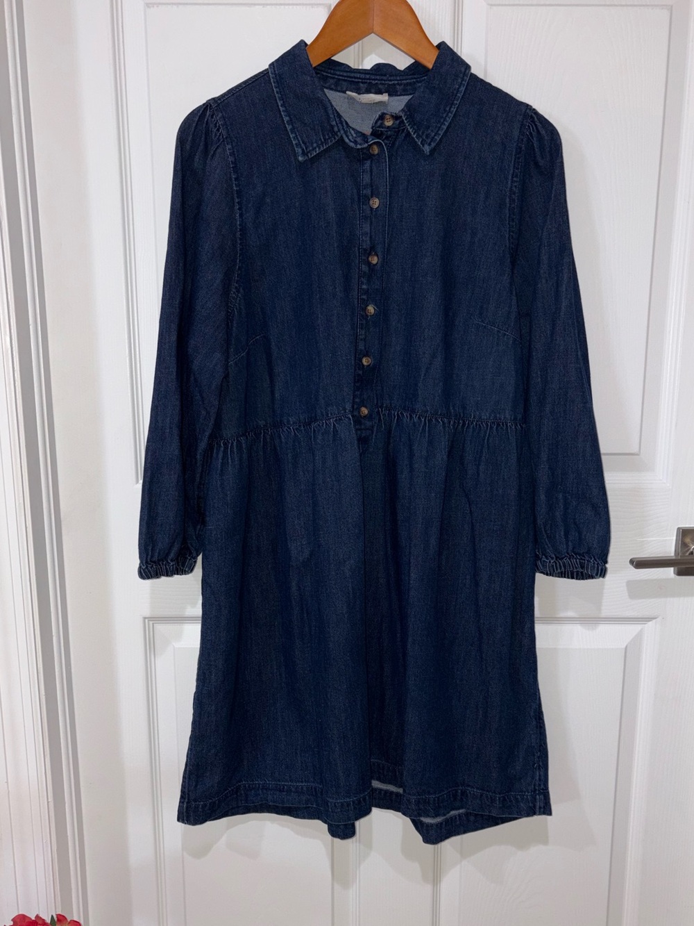LOFT Outlet Denim Shirt Dress Women’s Size 16 Button Front Cottage Blend Midi